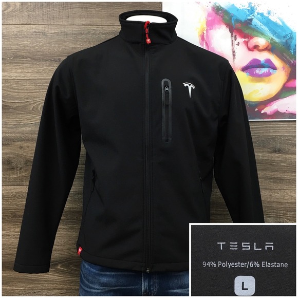 Tesla Motors Mens Softshell Jacket Black Full Zip Performance Coat Large